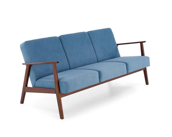 Sofa z drewnianymi podłokietnikami MILANO 3S w kolorze niebieskim Castel 74