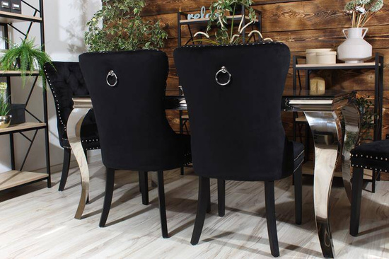 Krzesło na sprężynach pikowane z kołatką i ćwiekami HUGO czarne