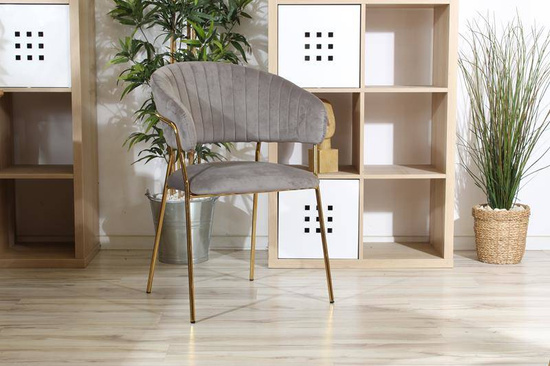 Welurowe krzesło do jadalni w stylu glamour MARGO 2 szare na złotym stelażu