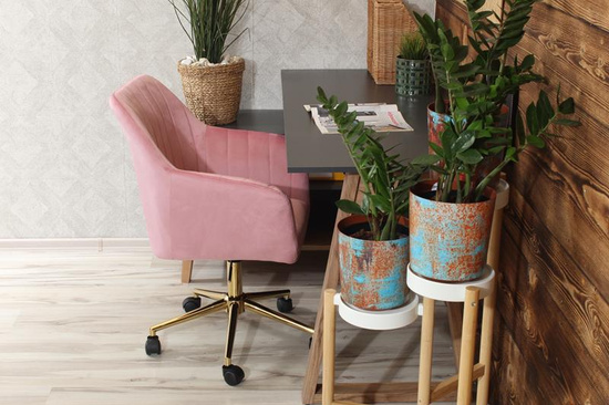 Fotel kubełkowy do biurka FABIO różowy/złoty