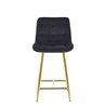 Welurowe krzesło barowe niskie PROXI pikowane czarne na złotych nogach