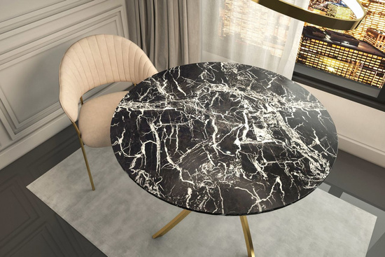 Okrągły stół TAURUS na złotych nogach czarny marmur / złoty