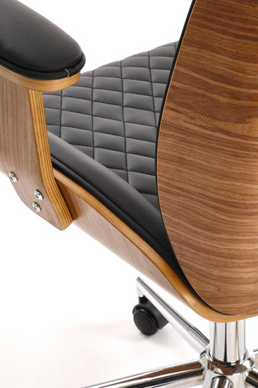 Fotel gabinetowy TIMBER orzechowe wykończenie z czarną tapicerką z ekoskóry