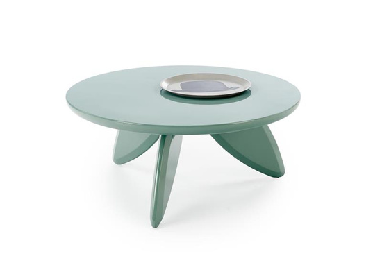 Designerska ława SORAYA 2 w kolorze jasnoniebieskim z lakierowanym blatem