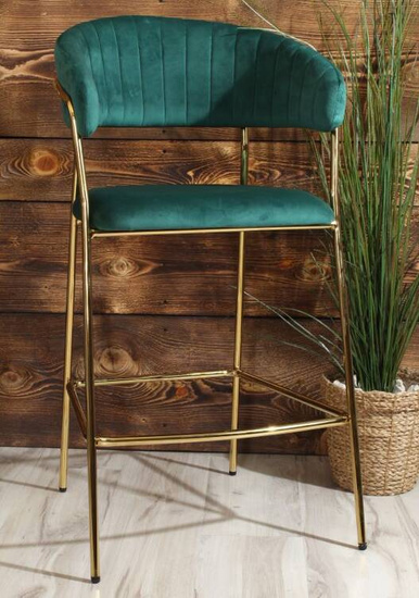 Krzesło barowe w stylu glamour MARGO zielony welur /złoty