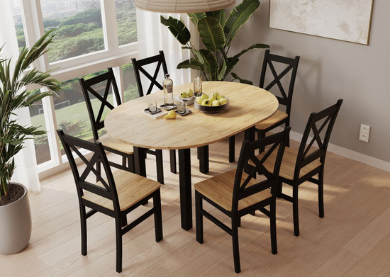 Stół rozkładany okrągły VALERIO dąb artisan / czarny