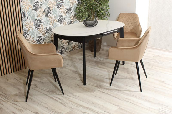 Krzesło w przeszycia skośne CARBO ciemny beż z czarnymi nóżkami