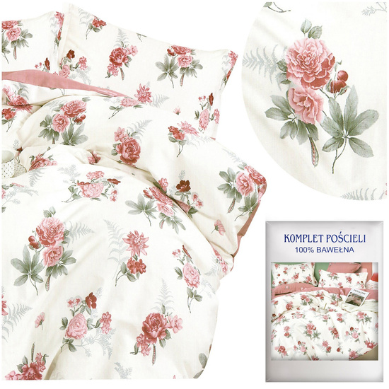 Pościel w róże 200 x 220 3cz Satyna Bawełniana nr A1663