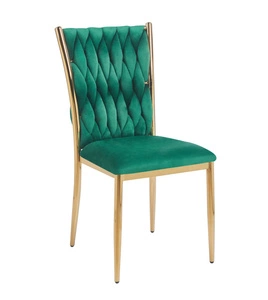 Eleganckie krzesło SORENA w zielonym kolorze na złotym stelażu