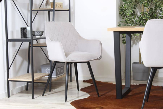 Tapicerowane krzesło z podłokietnikami CARBO | szary welur, czarne nogi