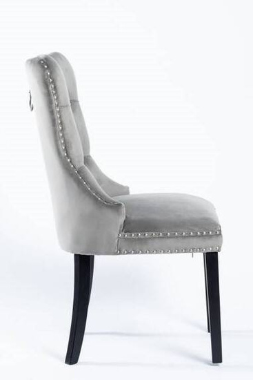 Krzesło na sprężynach pikowane z kołatką i ćwiekami HUGO szare