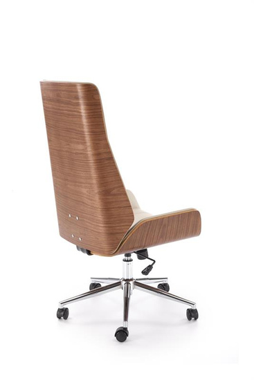 Fotel gabinetowy WEBSTER w odcieniu orzechowego drewna i beżowej ekoskóry