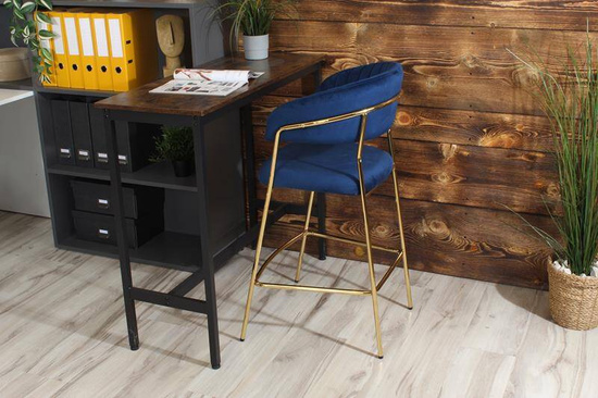 Krzesło barowe w stylu glamour MARGO granatowy welur /złoty