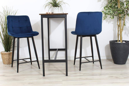 Welurowe krzesło barowe niskie PROXI pikowane granatowe na czarnych nogach