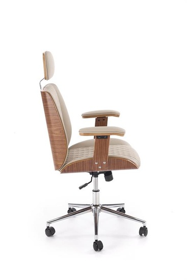 Fotel gabinetowy TIMBER w wybarwieniu orzechowym z beżową ekoskórą