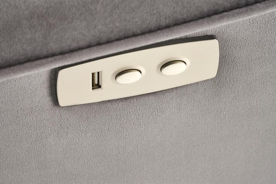 Fotel wypoczynkowy z funkcją elektrycznego rozkładania i gniazdem USB SEMIR 2 w popielatej tkaninie BLUVEL 14