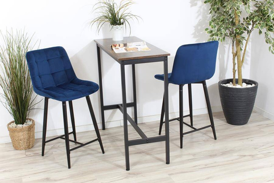 Welurowe krzesło barowe niskie PROXI pikowane granatowe na czarnych nogach