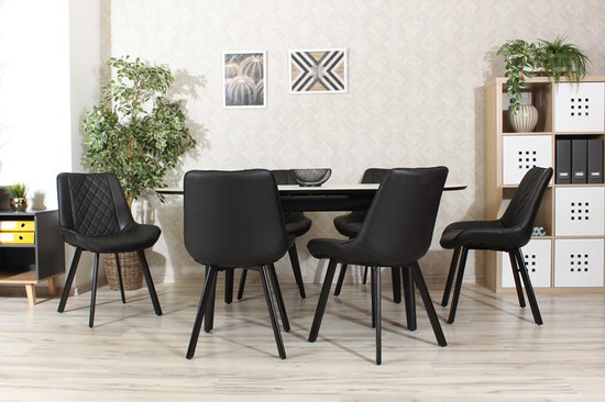 Tapicerowane krzesło do jadalni DORA | czarna ekoskóra