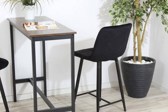 Welurowe krzesło do wyspy niskie PROXI pikowane czarne na czarnych nogach