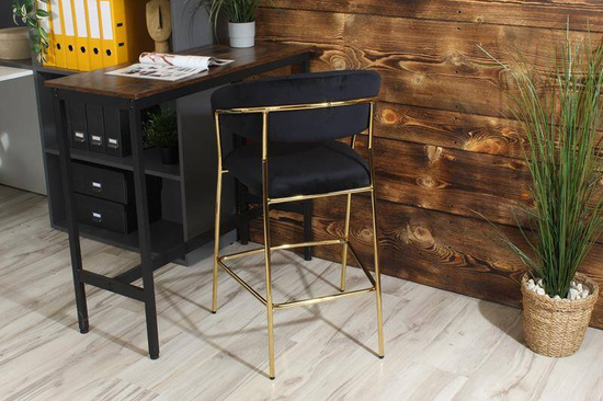 Krzesło barowe w stylu glamour MARGO czarny welur /złoty