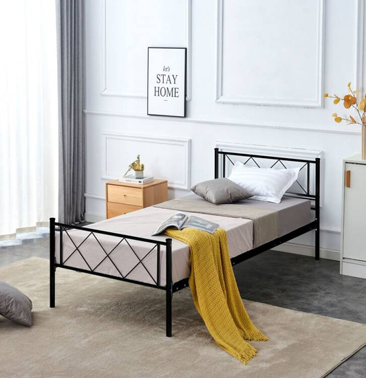 Stylowe łóżko metalowe LOFTY BLACK 90x200 