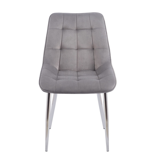 Welurowe Krzesło do jadalni IVO szare ze srebrnymi nogami