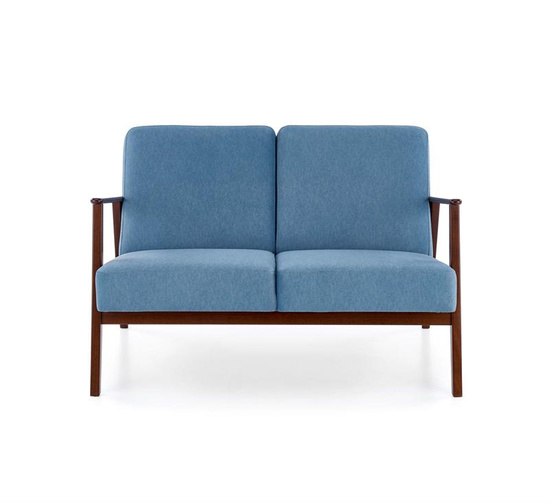 Sofa z drewnianymi podłokietnikami MILANO 2S w kolorze niebieskim Castel 74 