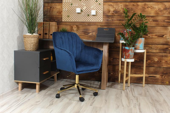 Fotel kubełkowy do biurka FABIO granatowy/złoty