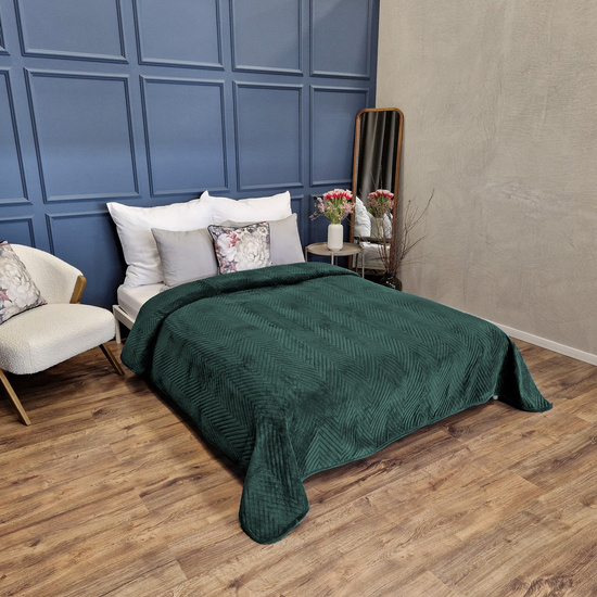 Welurowa narzuta na łóżko CADEN 05 zielona jodełka 70 x 160