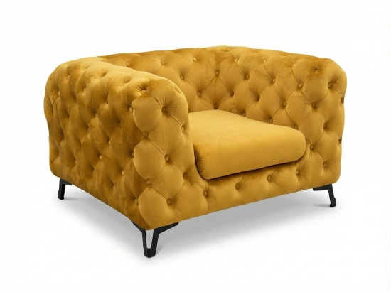 Stylowy fotel MOMOA 115  z głębokim siedziskiem i pikowanym oparciem