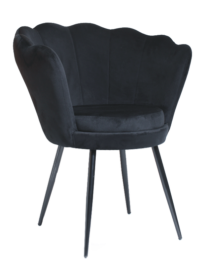 Fotel muszelka SHELL | czarny welur, czarne nogi