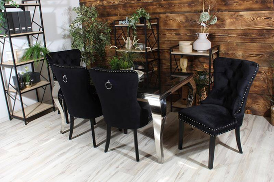 Krzesło na sprężynach pikowane z kołatką i ćwiekami HUGO czarne