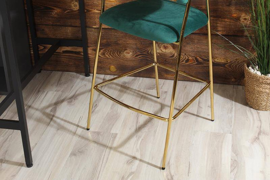 Krzesło barowe w stylu glamour MARGO zielony welur /złoty