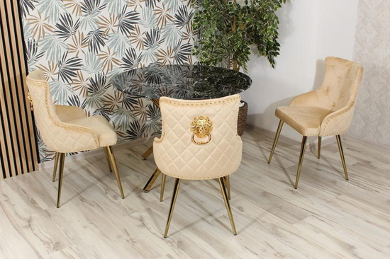 Krzesło z kołatką do jadalni glamour BENTO beżowy/złoty