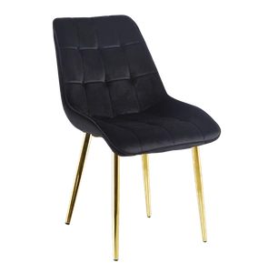 Welurowe Krzesło do jadalni IVO czarne ze złotymi nogami