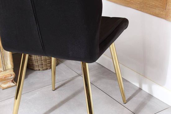 Nowoczesne krzesło welurowe MOLLY | czarna tkanina, złote detale