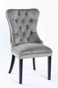 Krzesło na sprężynach pikowane z kołatką i ćwiekami HUGO szare