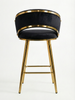 Krzesło barowe plecione półhoker TESSA VELVET czarny na złotym stelażu