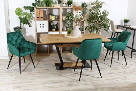 Krzesło fotelowe z podłokietnikami AURORA | zielony welur, styl loft