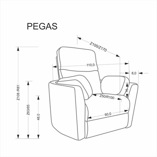 Elektryczny fotel wypoczynkowy PEGAS w kolorze musztardowym z funkcją relaks