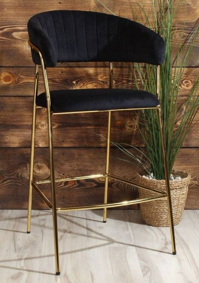 Krzesło barowe w stylu glamour MARGO czarny welur /złoty