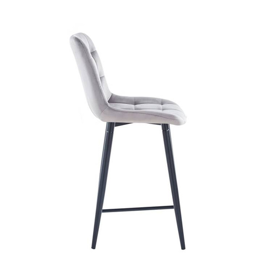 Welurowe krzesło do wyspy niskie PROXI pikowane szare na czarnych nogach