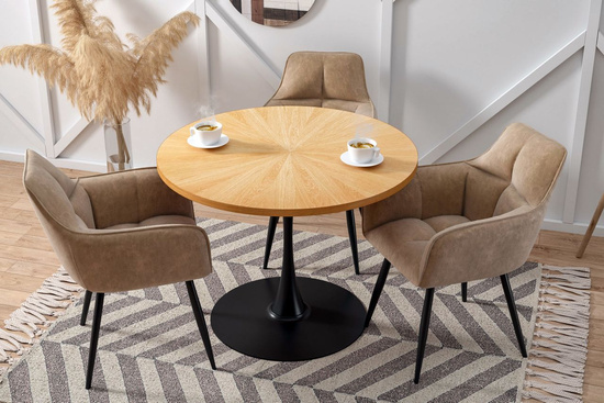 Stół AUREO okrągły o średnicy 100 cm w kolorze dąb naturalny z czarną podstawą