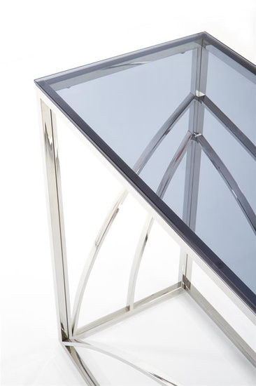 Stylowa konsolka KN5 ze szkłem dymionym i srebrnym stelażem