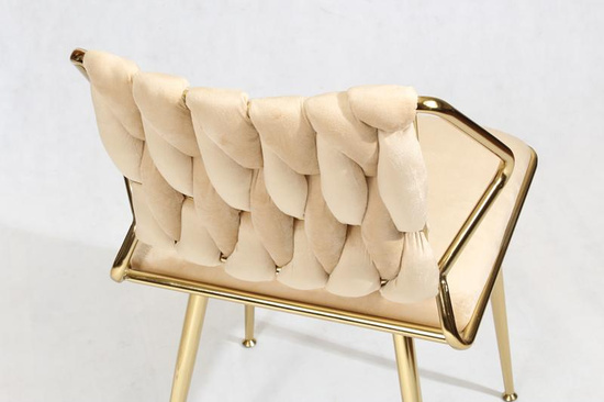 Krzesło glamour plecione ERGO beżowy welur na złotym stelażu