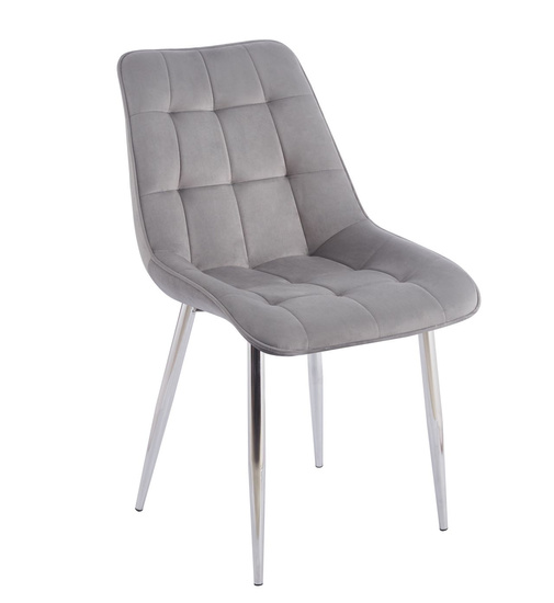 Welurowe Krzesło do jadalni IVO szare ze srebrnymi nogami