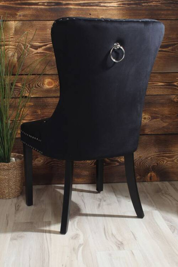 Krzesło na sprężynach pikowane z kołatką i ćwiekami HUGO czarne