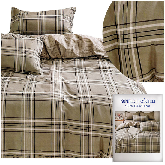 Pościel w kratkę 160 x 200 3cz Satyna Bawełniana nr A1772