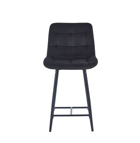 Welurowe krzesło do wyspy niskie PROXI pikowane czarne na czarnych nogach