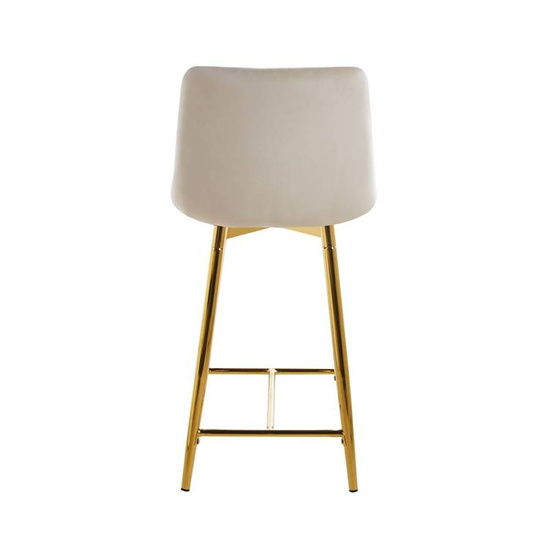 Welurowe krzesło barowe niskie PROXI pikowane jasny beż na złotych nogach